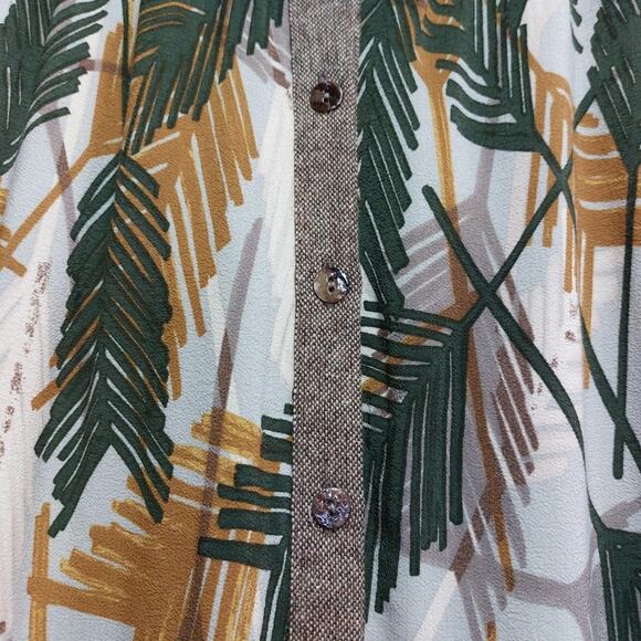 Anthropologie Brown Gold Skirt Edme & Esyllte Plumes Palms Button Front Lined 10 - Picture 5 of 8